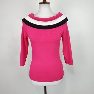 Ribbed Stretchy Pink Black White Bold Statement Piece Top, Size S